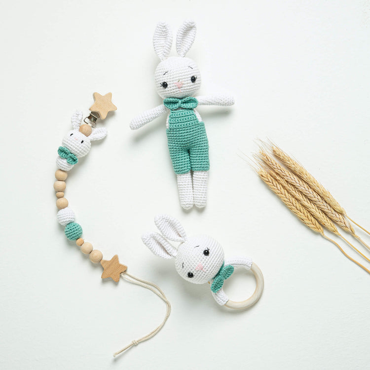 Amigurumi Organic Bunny Baby Boy Gift Set- 3 Pieces