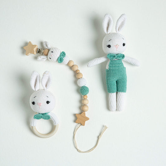 Amigurumi Organic Bunny Baby Boy Gift Set- 3 Pieces