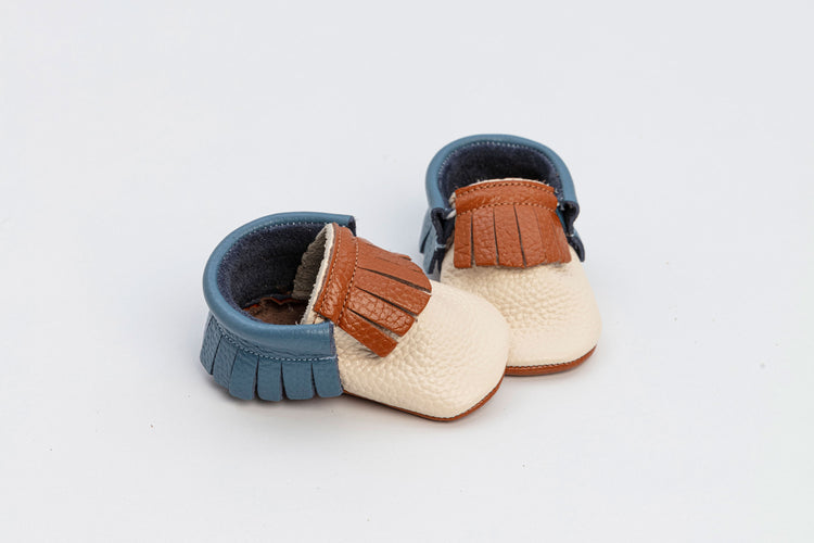 Blue-Beige-Tan Baby Jules Unisex Fringe Classics Shoes