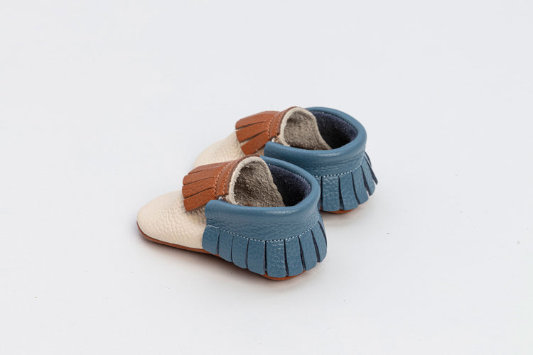 Blue-Beige-Tan Baby Jules Unisex Fringe Classics Shoes